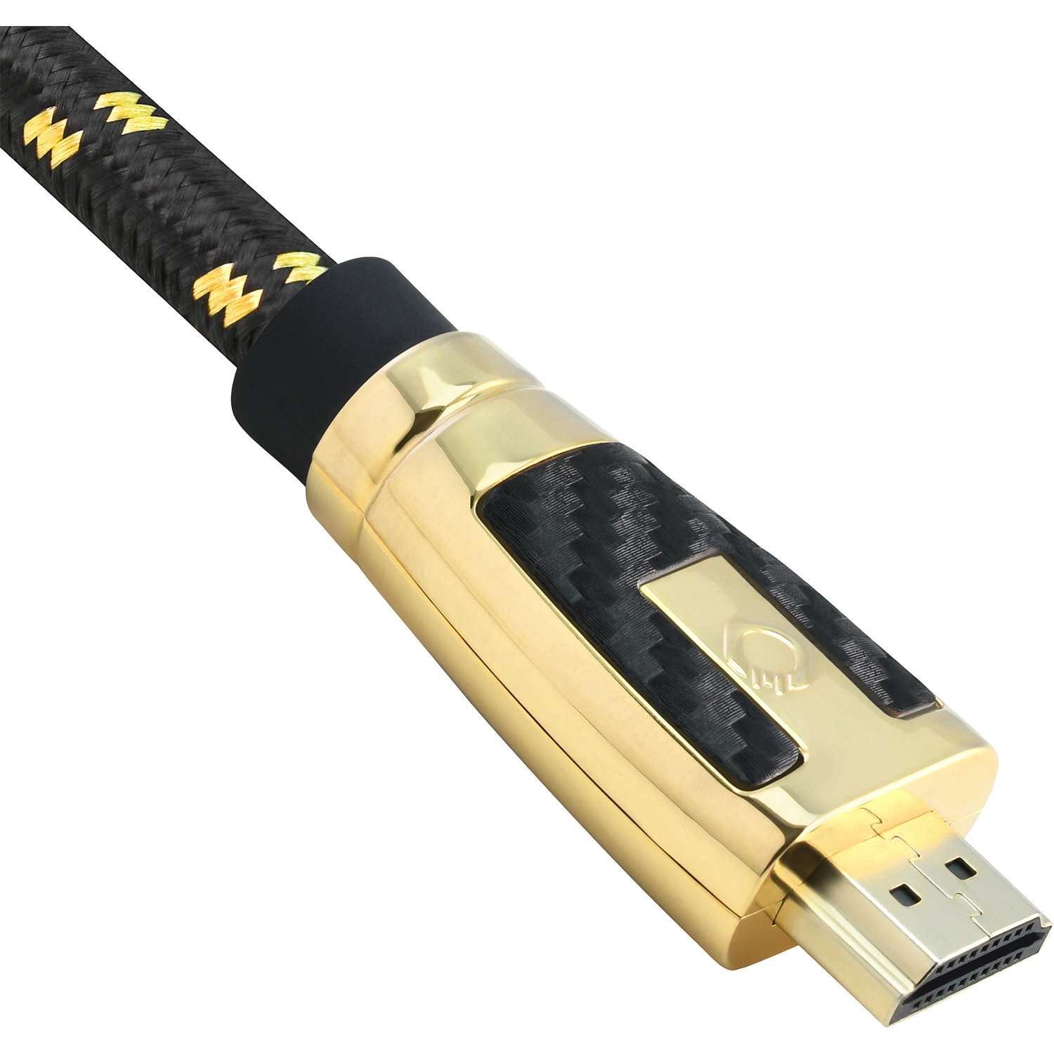 High End 8K HDMI-Kabel mit Aufschrift Ultra High Speed Oehlbach Logo oben links schwarzes Kabel mit goldenen Steckern