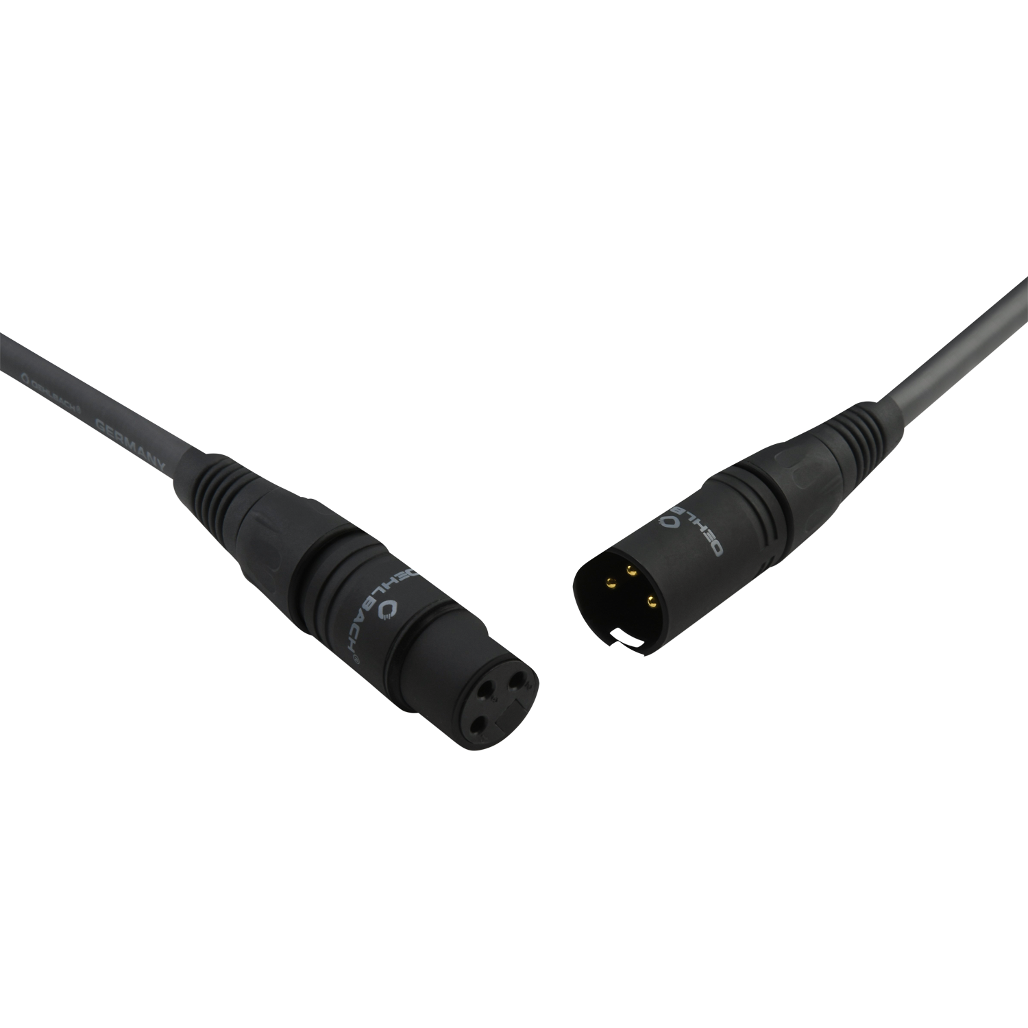 NF Audio-Kabel mit XLR-Stecker in Schwarz links daneben Oehlbach-Logo auf weißem Hintergrund