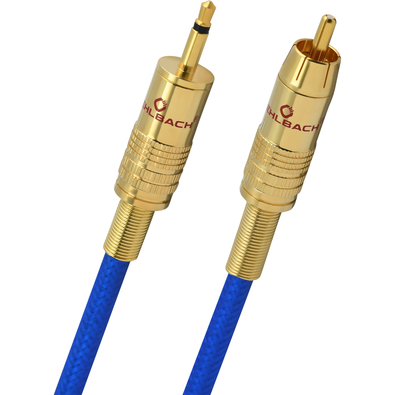 Digitales Audiokabel Oehlbach schwarz mit goldenen Steckern auf weißem Hintergrund