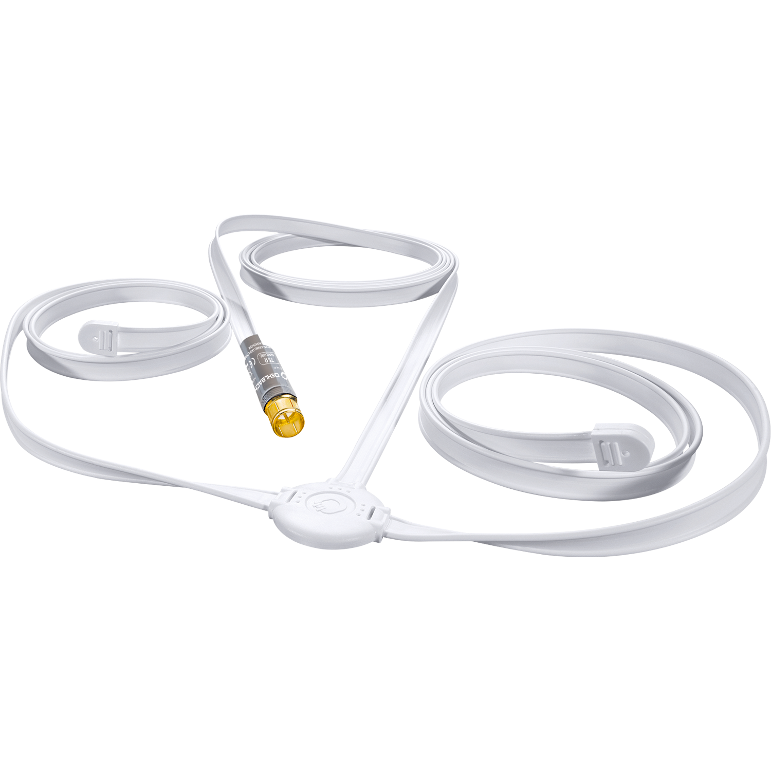 DAB+/FM Antenne mit 75 Ohm Quick F-Stecker Kabel auf weißem Hintergrund Oehlbach Logo links oben