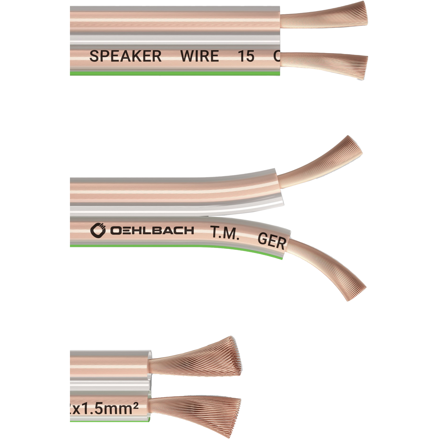 Speaker Wire SP-15 Lautsprecherkabel Lautsprecherkabel Oehlbach grau schwarz transparente Ummantelung spiralförmig aufgerollt weiße Schrift SP 15-01