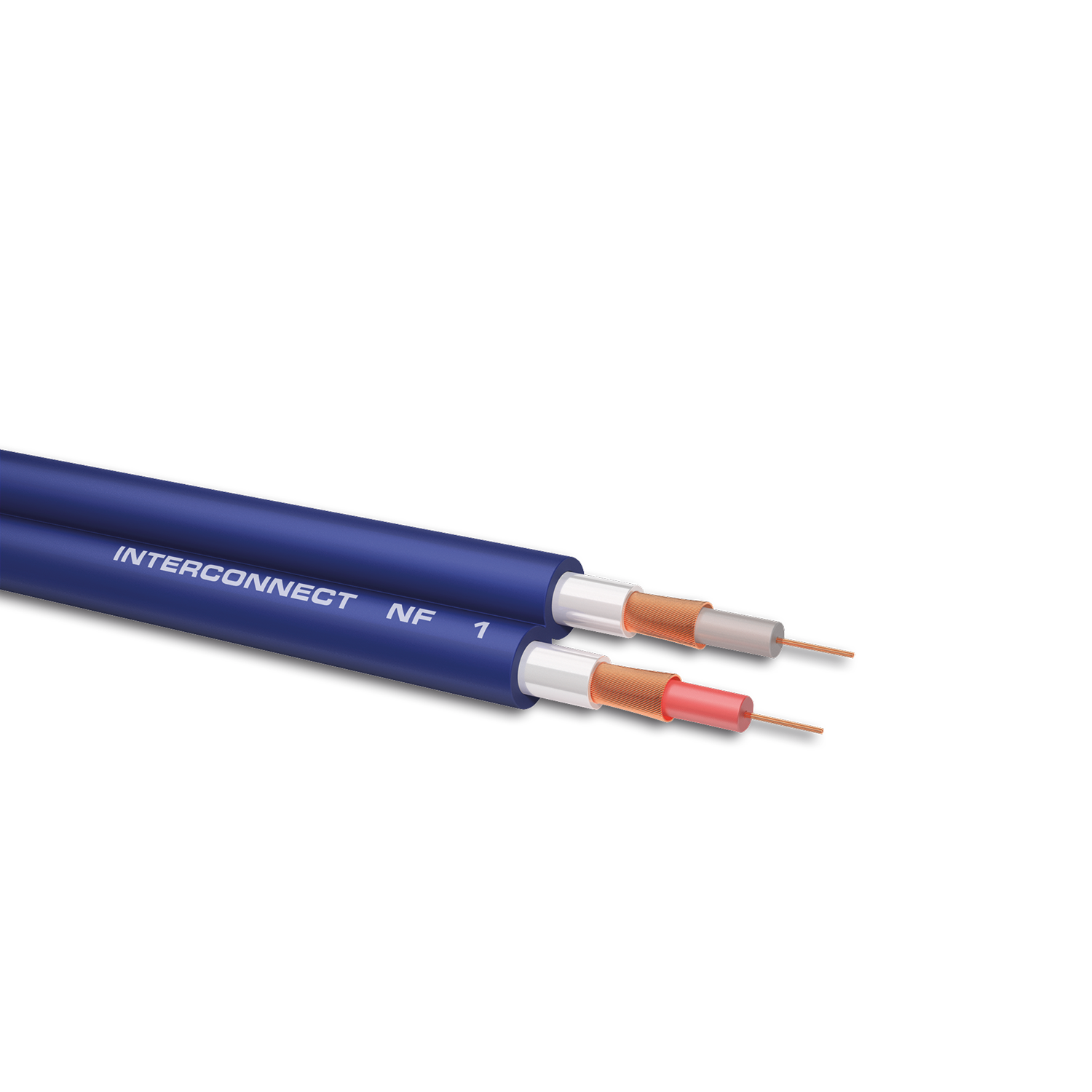 NF Audio-Cinchkabel Oehlbach mit rot-schwarzem Stecker Spiralmuster auf Kabel silbernes Logo auf Steckern