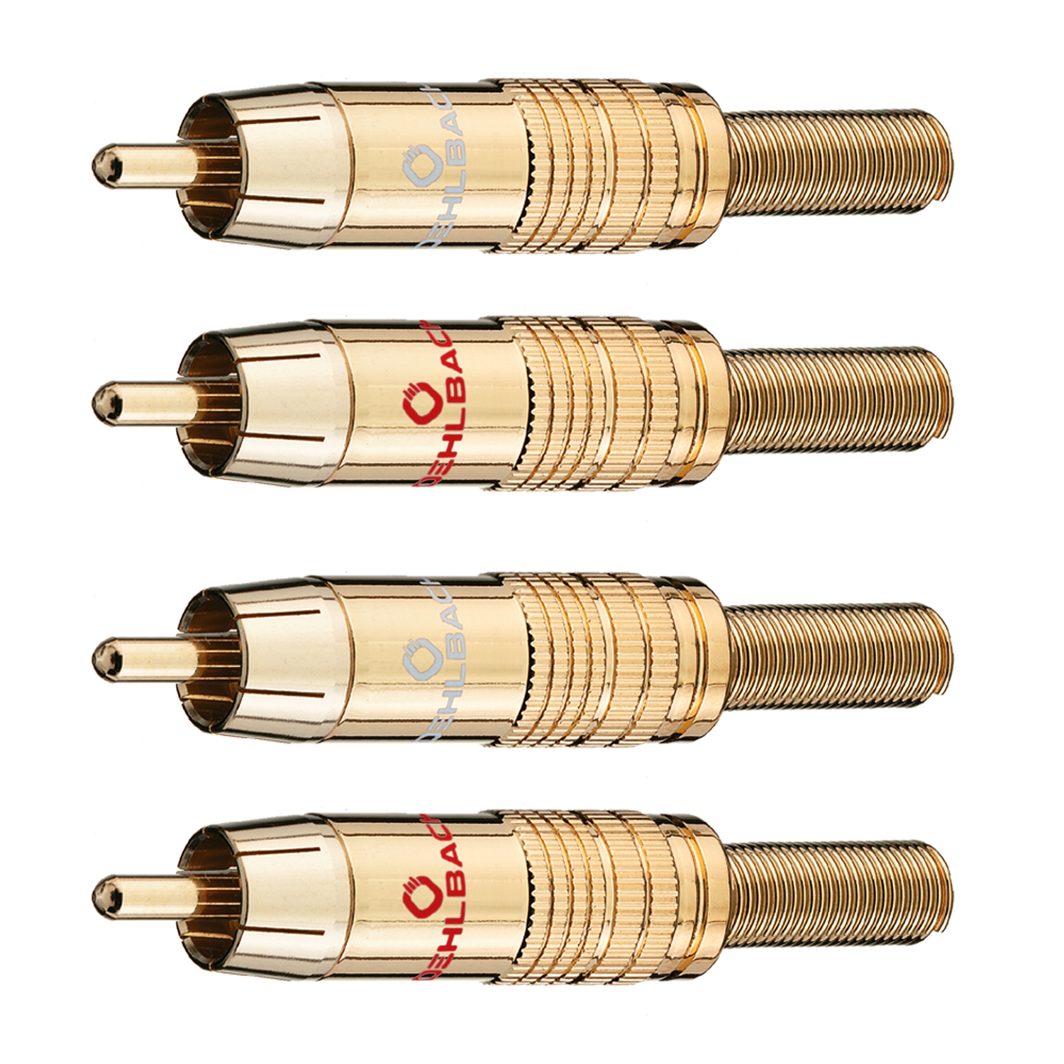 Cinch-Stecker Oehlbach 4er-Set links angeordnet goldene Kontakte schwarzer Griff